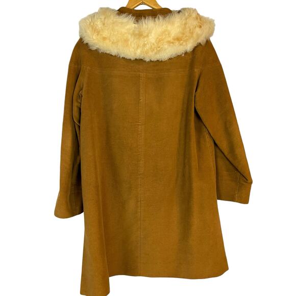 Vintage Stroller Coat 60s Mod Retro Sheep Fur Collar - Picture 10 of 16